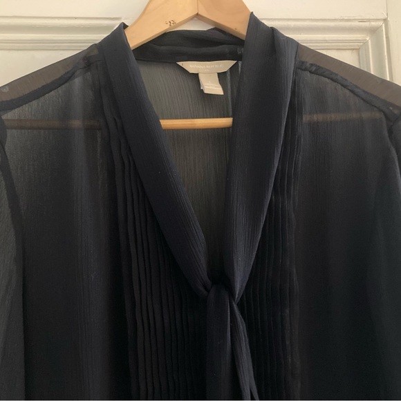 Banana Republic chiffon navy blouse with pintuck details and pussy bow - Picture 2 of 4
